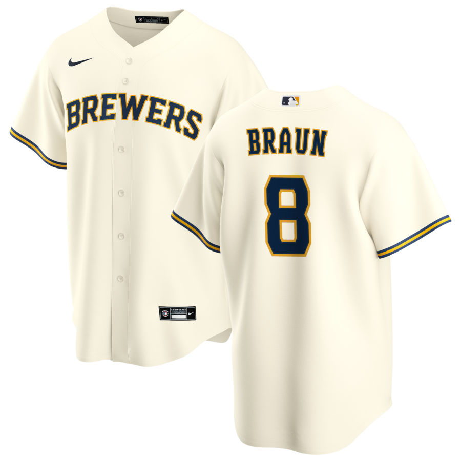 Nike Men #8 Ryan Braun Milwaukee Brewers Baseball Jerseys Sale-Cream